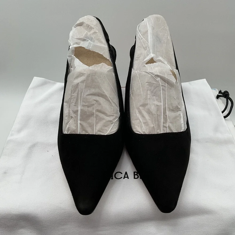 Veronica Beard Cashel Black Suede Pointed Toe Slingback Kitten Heel Pumps 8M - Picture 8 of 15